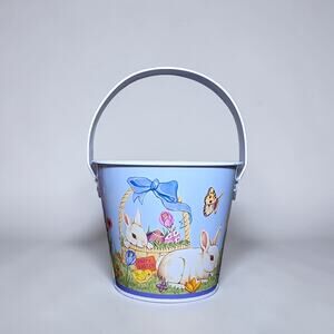 Vintage Easter Bunny Mini Tin Pail 4x3 - Estate Sale - Great Vintage Condition